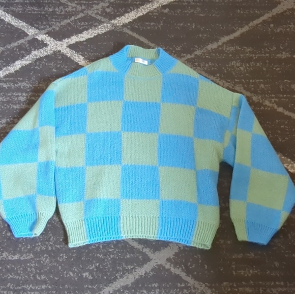 STINE GOYA Sweaters - Stine Goya Adonis Aqua Alpaca Knit Sweater Large Checks